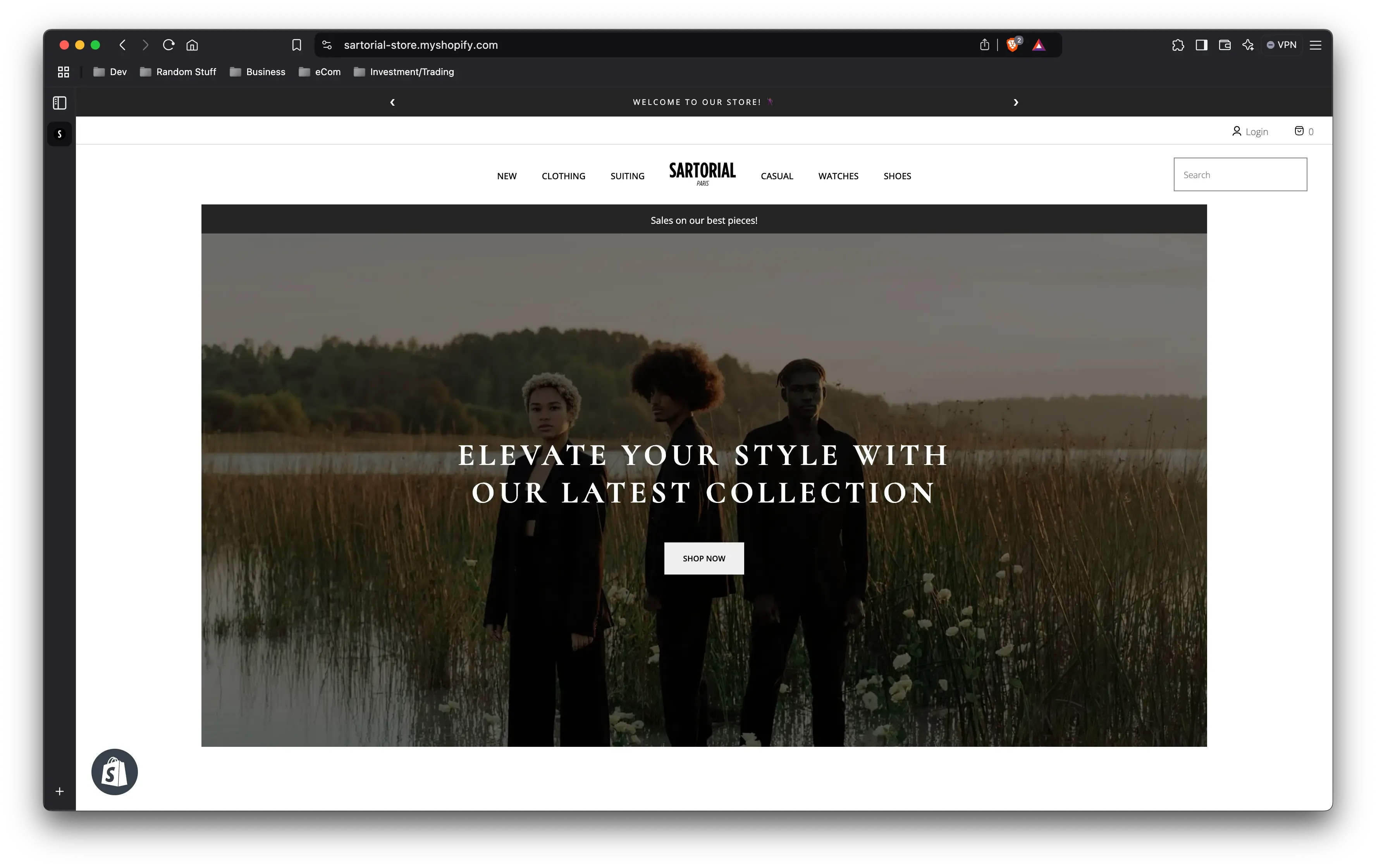 Screenshot of Sartorial Store Project